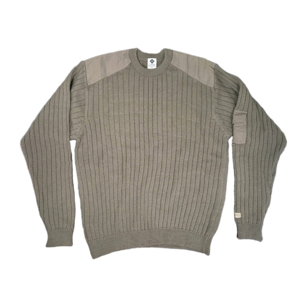 Vintage 90s Columbia Mens Med Olive Green 100% Wool Commando Crewneck Sweater